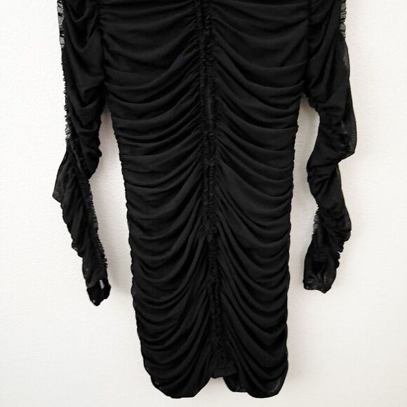 NBD x REVOLVE | Las Olas Long Sleeve Mini Dress Ruched Sheer Black Stretch | XL - Picture 10 of 12